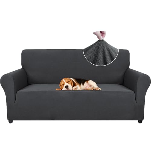 Ystyle Capa para sofá de 2 lugares, capas de sofá ajustáveis com apoios de braços, capa grossa para sofá anti-gatos cães e animais de estimação, moderna cobertura antimanchas, lavável, cinzento