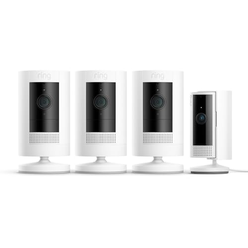 Ring Cámara exterior con batería Pack de 2 (Stick Up Cam) + Cámara interior (Indoor Camera 2.ª gen.) | Cámaras de vigilancia wifi con vídeo HD, comunicación bidireccional | 30 días gratis de Ring Home