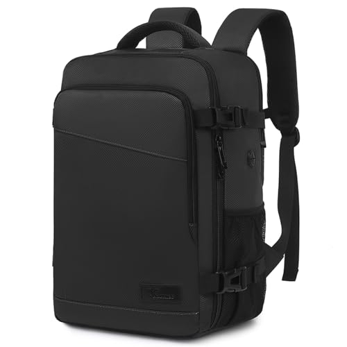 Yankony Mochila viagem cabine avião 40 x 20 x 25 para Ryanair Travel Backpack 20 L com compartimento para portátil de 14 polegadas impermeável e antirroubo bagagem de mão homem mulher, Preto, 40 x 20