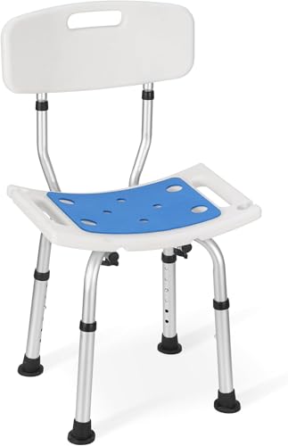 Careboda Cadeira de duche ajustável de 6 alturas com montagem sem ferramentas, cadeira de banheira de alumínio com almofada de assento para duche interior, antiderrapante para segurança