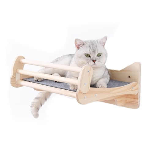 MIUZMORE Parede de escalada para gatos, elementos de parede para gatos de madeira de pinho, inclui cama para gatos e tapete arranhador para gatos - parede de escalada para gatos