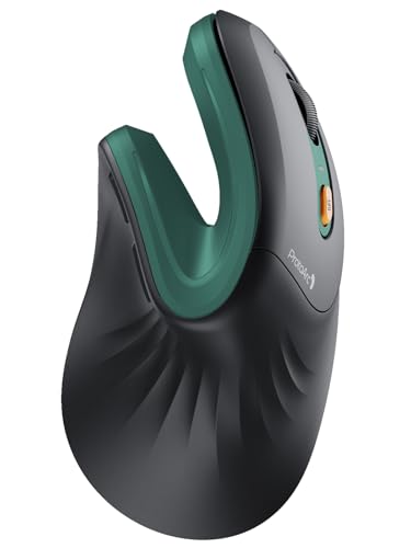 ProtoArc Rato ergonómico, EM11 NL sem fios vertical rato ótico recarregável com 3 portas de dispositivo (Bluetooth e USB), 3 dpi ajustáveis para computador, iPad, Mac, Windows - preto verde
