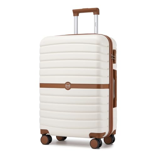 Kono Mala de cabine rígida mala de viagem carrinho de viagem, Creme / castanho, M