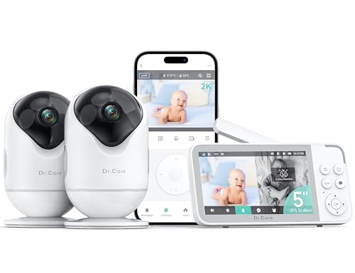 Dr.Care VistaView Babyphone 2 Camera WiFi, ecrã 1080 P, câmara 2K, aplicação, alertas choro e movimento, visão noturna HD, 5000 mAh, áudio bidirecional, alcance 390 m