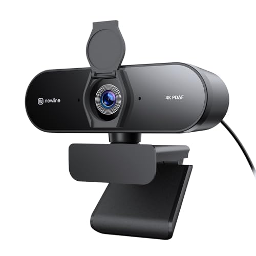 N newline Webcam 4K com 2 microfones para PC, 12 megapixels, foco automático PDAF melhorado, som estéreo claro, correção automática de luz, câmara USB para Windows MacOS Teams Gaming
