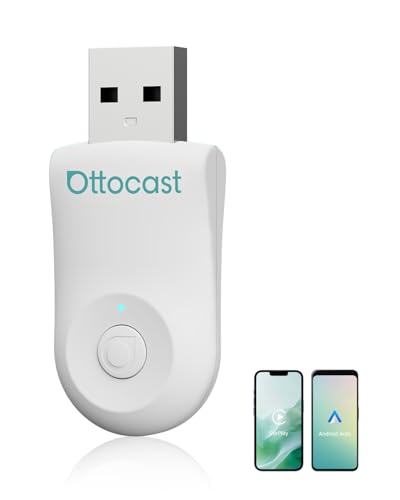 Melhorado 2025 2 em 1 adaptador sem fios CarPlay e Android Auto, OTTOCAST Mini para iOS 10+ e Android 11+, converta CarPlay com fio a sem fio, compatível com USB-A e USB-C (branco)