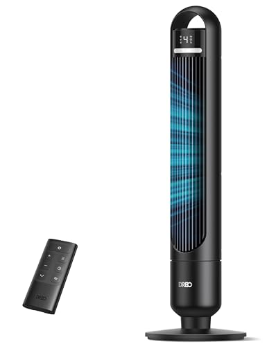 Dreo Ventoinha de torre silenciosa de 23 dB, alcance de 9,8 m, 4 níveis de velocidade, 3 modos de funcionamento, temporizador de 8 horas, oscilação de 90°, ideal para quartos e escritórios, preto