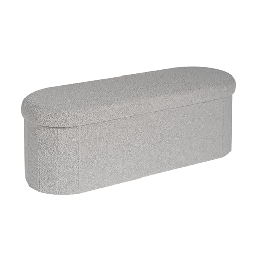 Bonlife Casa dobrável, Puff de arrumação, banqueta para os pés, banco de cama, para sala de estar, quarto, entrada, cinzento, forma oval, 110 x 38 x 38 cm