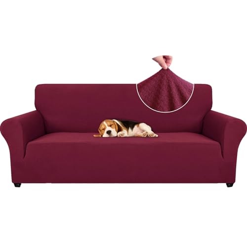 Ystyle Capa para sofá de 3 lugares, capas de sofá ajustáveis com apoios de braços, capa grossa para sofá anti-gatos cães e animais de estimação, moderna cobertura antimanchas, lavável, bordeaux