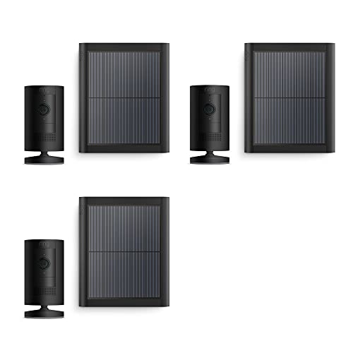 Ring Cámara exterior solar (Stick Up Cam) | Cámara de vigilancia wifi HD para tu domicilio con comunicación bidireccional, instalación fácil | 30 días gratis de Ring Home | 3 Cámaras