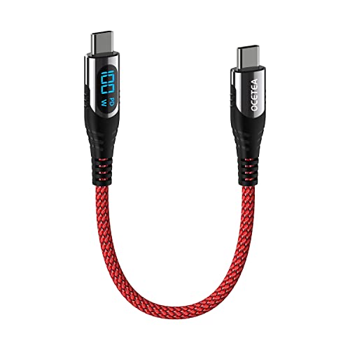Ocetea Cabo USB C a USB C curto (100 W/5A), cabo tipo C a tipo C de carregamento rápido com ecrã LED, cabo USB C PD compatível com iPhone 15/15 Pro Max, Samsung Galaxy S23/S22, iPad Pro, Pixel