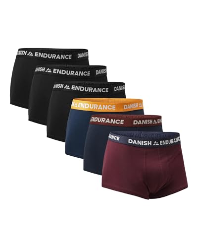 DANISH ENDURANCE Cuecas para homem de cintura baixa e perna curta, boxers elásticos para homem, corte desportivo e masculino, 6 pacotes