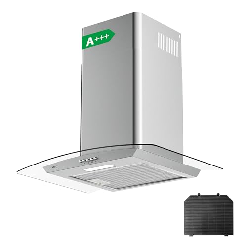 CIARRA Extrator de parede cristal de 60 cm, 550 m³/h, luz LED, 3 velocidades, botões de controlo, ruído reduzido, máx. 56 dB(A), recirculação e sucção, em aço inoxidável, 100 W