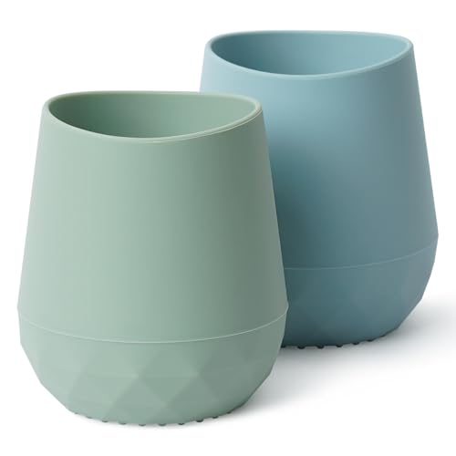 Copo de aprendizagem de silicone para bebé, Seposeve embalagem de 2 copos de água para 6-12 meses, garrafa de água para bebé de 1-2 anos, Tiny Open copo anti-derrame para bebé, com marcas de