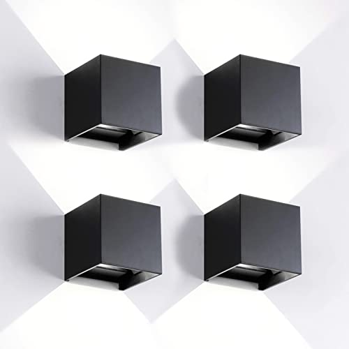 4 peças aplique de parede exteriores / interiores LED candeeiros de parede exterior cúbicos moderna preto 20 W 6500 K luz fria IP65 impermeável quadrado alumínio ângulo de feixe ajustável