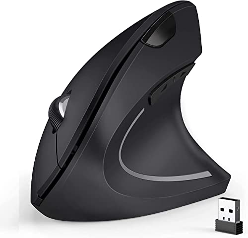 BeWishes Rato ergonómico, rato vertical sem fios ótico de 2,4 G com 6 botões - 3 dpi ajustáveis 800/1200/1600 para computador portátil, PC, computador, secretária, computador portátil, etc.