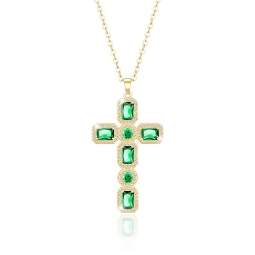 Linawe Colar de corrente cruzada para mulher, pingente de corrente de cristal com pedra natal de diamante simulado, joalharia de moda disponível em ouro, prata e ouro rosa