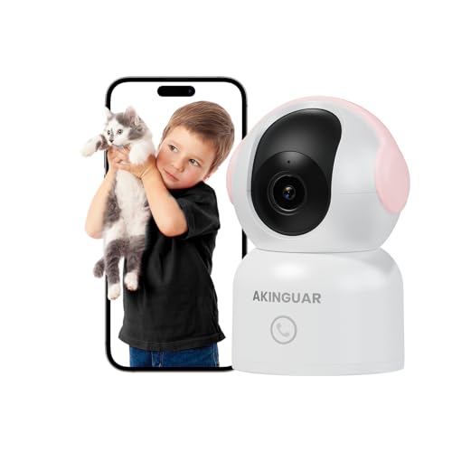 AKINGUAR Câmara de vigilância Wi-Fi interior 2K HD câmara de vigilância PT 5G/2,4 GHz WiFi IP câmaras domicílio com visão noturna, deteção humana AI, áudio bidirecional, compatível com Alexa, rosa