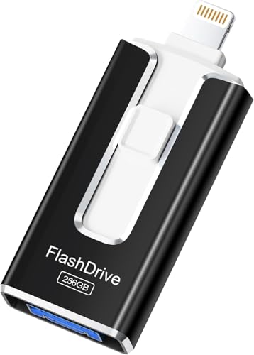 SUDEHO MFi Certified 256 GB Pendrive para iPhone, 4 em 1 memória externa Pen Drive, USB 3.0 unidade Flash para guardar mais fotos de vídeos, USB c Flash Drive para iPad/iOS/Android/Mac/PC, preto