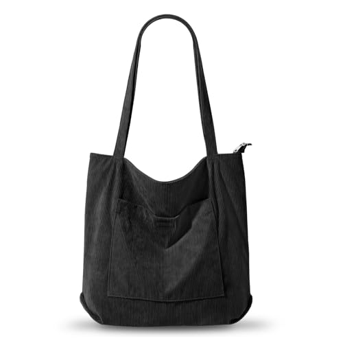 flintronic Mala de ombro de veludo para mulher, mala de tiracolo para mulher, bolsa de ombro grande para mulher, malas de mão ecológicas, com fecho de correr e bolso interior para compras, viagens