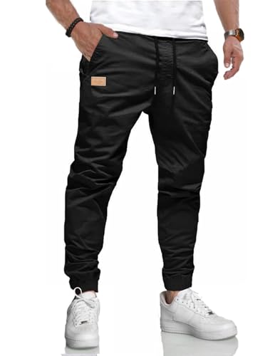 LIUPMWE Calças de trabalho para homem casual elásticas Jogging calças de algodão Slim Fit Cargo Pants com bolsos outono inverno