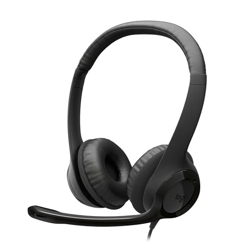 Logitech H390 Auriculares com microfone com cabo para PC/portátil, auriculares estéreo com microfone com cancelamento de ruído, estéreo, controlos integrados ao cabo, USB-C, Chromebook - preto