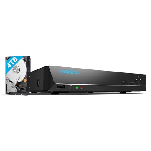 Reolink 16 canais 4K PoE NVR, sistema de câmara vigilância IP com 3TB HDD casa gravador de vídeo rede suporte 16 MP/12 MP/8 MP/5 MP /4 MP/1080P / 720P HD câmara de segurança exterior, RLN16-4 10 cm