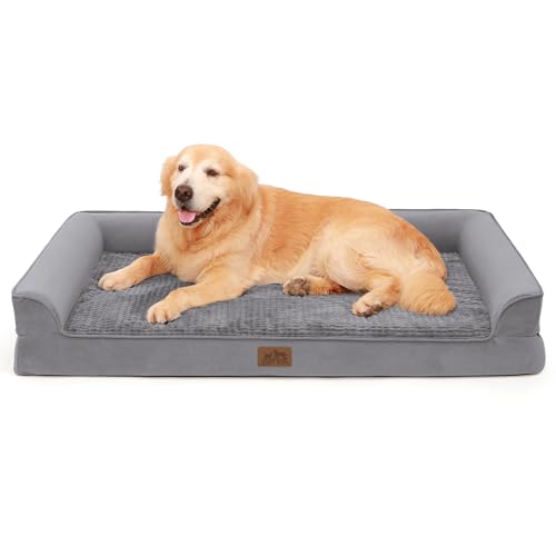 COZY KISS Sofá cão ortopédico grande - cama cão removível e lavável (cinzento-U-Type, XL (122 * 81 * 19 cm))