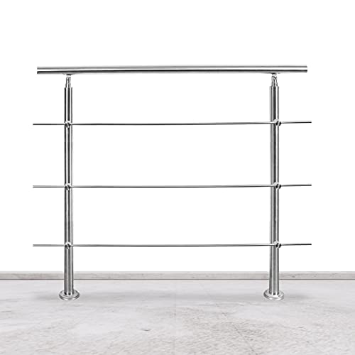 Tubiaz Corrimão de aço inoxidável, corrimão para escadas, com 3 traves, corrimão de entrada para varanda, escadas, interior e exterior (180 cm)