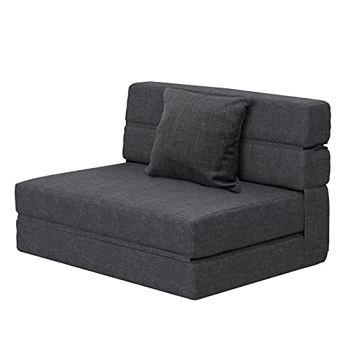 ANONER Poltrona para cama dobrável sofá dobrável com espuma de memória e almofada, Futon Sofa-cama para sala de estar Lofts, sofá de chão capa lavável uns nos, cinzento escuro