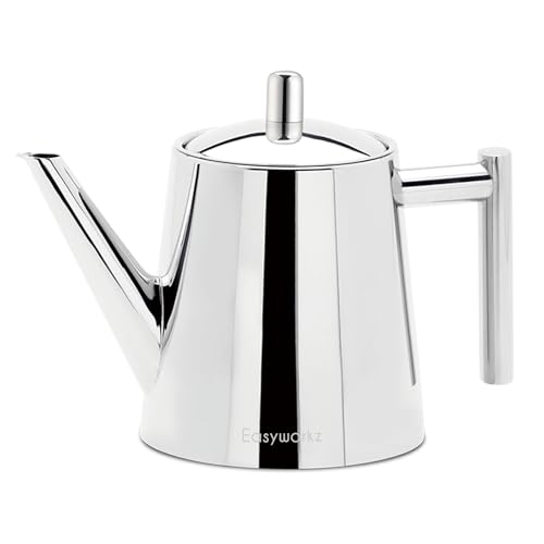 Easyworkz Chaleira de aço inoxidável de parede dupla de 1000 ml com infusor de chá removível, perfeita para preparar o seu chá favorito, cromado