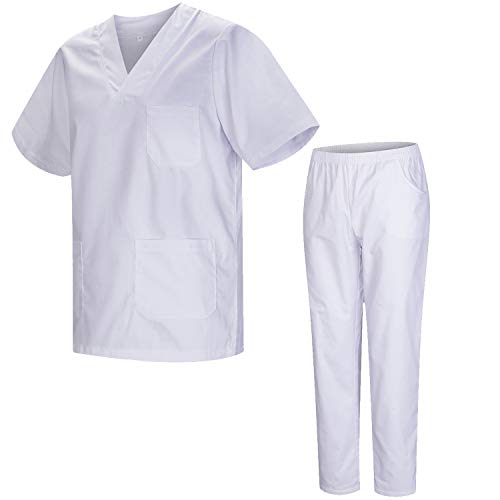 MISEMIYA - Uniforme sanitário unissexo uniformes médicos de saúde com calças brancas 817-8312-branco