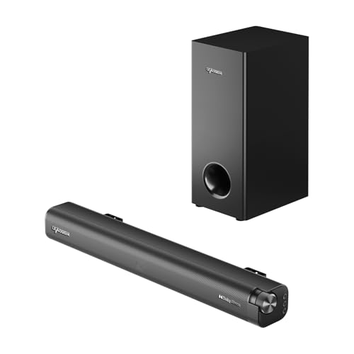 LEADSIGN Barra de som para dispositivos de TV com Dolby Atmos, subwoofer com cabo, sistema de som envolvente 3D, altifalante de cinema em casa de 2,1 canais, barra de som de 120 W com 4 modos de