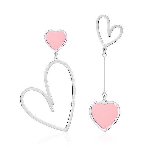 Linawe Brincos suspensos em forma de coração, brincos de aço inoxidável para mulher, brincos suspensos para casal, brincos para mulher
