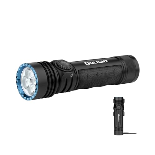 OLIGHT Seeker 4 Pro Lanterna LED 4600LM 260M recarregável com capa de luz com sensor de alta potência IPX8 super potente, tática militar, lanterna de longo alcance (branco frio, preto)