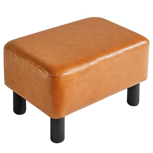 IBUYKE Apoio para os pés pequenos em pele sintética de 16,5 polegadas, apoio para os pés otomano moderno para casa, sala de estar, quarto, tamborete retangular, com assento acolchoado, pernas de