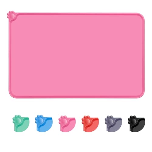 MOACC Tapete de silicone para alimentadores de cães gatos, esteira de comida e água antiderrapante impermeável tapetes de comida para animais de estimação, rosa, 54 x 38 cm