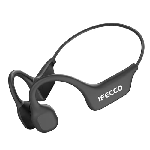 IFECCO Auriculares condução Osea Bluetooth 5.3 – Capacetes de condução sem fios sem fios com microfone, IPX5 impermeáveis desportivos auriculares para ciclismo correr fitness