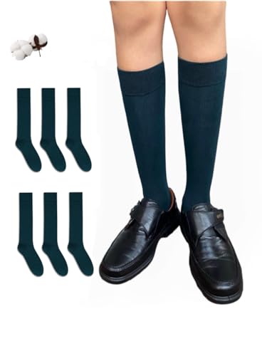 CYS Meias 6 pares de faculdade escolares meias compridas altas algodão até joelhos lisos para meninas meninos infantis uniformes unissexo