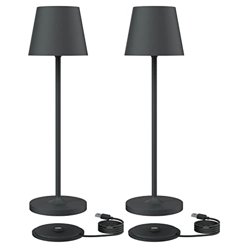 Klighten 2 peças LED candeeiro de mesa recarregável, regulável quente cor de luz 3000 K candeeiro de secretária de carregamento USB, antracite, corpo de alumínio, proteção IP54, para exterior/interior