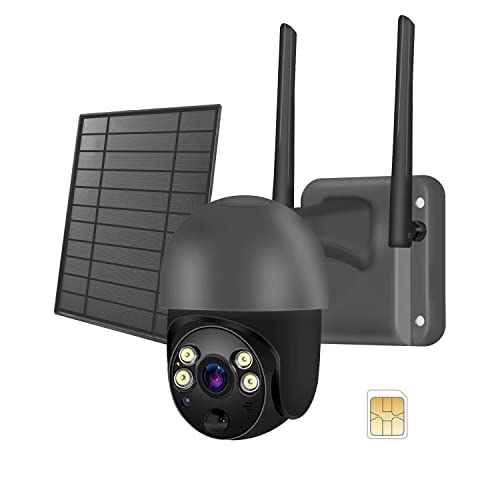 Câmara de vigilância 4G Sim exterior com painel solar batteria, câmara sem fios 360 com cartão SIM, visão noturna colorida, detecção