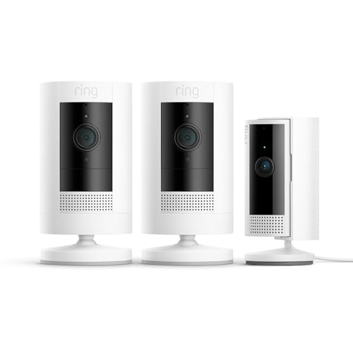 Ring Cámara exterior con batería Pack de 2 (Stick Up Cam) + Cámara interior (Indoor Camera 2.ª gen.) | Cámaras de vigilancia wifi con vídeo HD, comunicación bidireccional | 30 días gratis de Ring Home