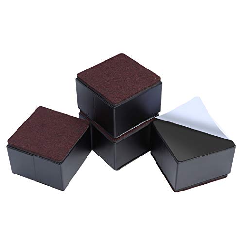 Ezprotekt Elevadores de móveis de 5 cm, elevadores de cama de aço carbono, 8 cm de comprimento, autocolantes, resistentes, adiciona 5 cm de altura às camas e sofás, quadrado preto