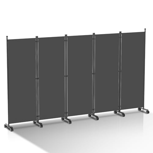Vigevee Biombo separador de ambientes, dobrável, independente, biombo com rodas, para roupa, privacidade, separador de quartos, 5 peças, 284 x 181 cm, biombo para escritórios, varandas,