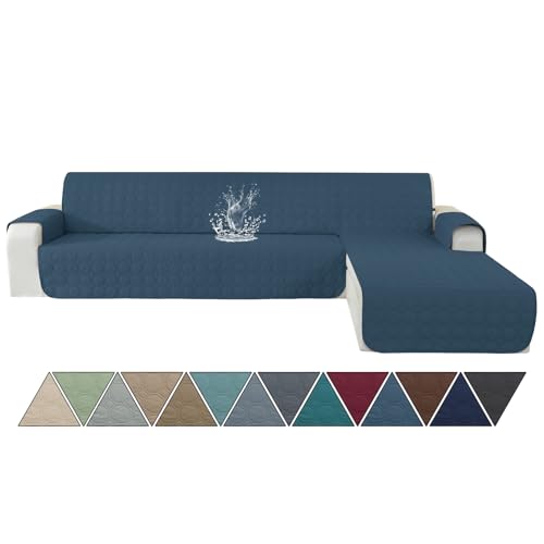 Ystyle Capas para sofá Chaise Longue 3 lugares impermeável, capas sofá Chaise longo esquerdo/direita universal reversível, cobertura sofá Chaise longo gato lavável, azul berlim