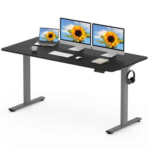 FLEXISPOT EN1 MAX, 160 x 80 cm, secretária elevável elétrica com placa inteira mesa de elevação, Standing Desk, mesa elevável secretária com 2 ganchos e 4 funções de memória