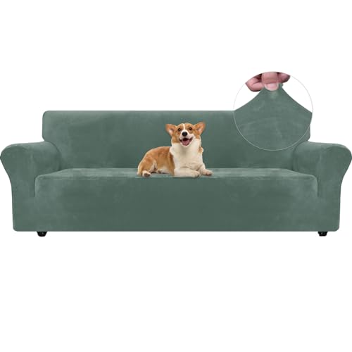 Ystyle Capa de sofá em veludo de 4 lugares, capa de sofá de verão, capas para sofá ajustável, proteção de sofá anti-gatos, capas para sofá com apoios de braços, verde claro
