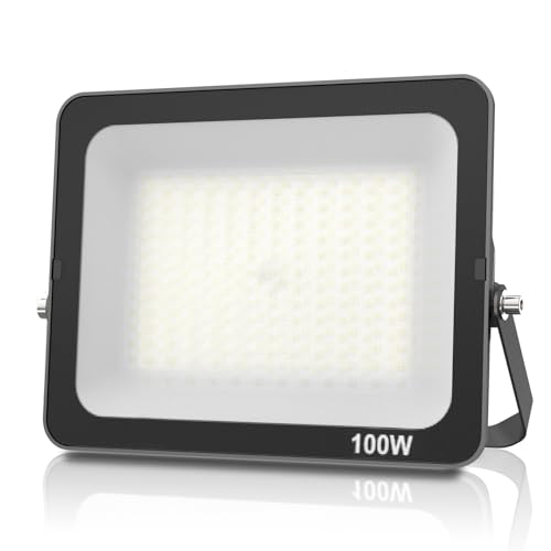 JBdusn Foco LED para exterior, 100 W, projetor IP66, impermeável, luz exterior, 6500 K, branco frio, iluminação de segurança para casa, pátio, garagem, terraço