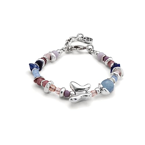 UNOde50 Pulseira banhada em prata de lei com cristais artesanais multicoloridos, Aço inoxidável, couro, cristais, No Gemstone