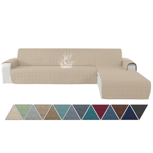 Ystyle Capas para sofá Chaise Longue 3 lugares impermeável, capas sofá Chaise longo esquerdo/direita universal reversível, cobertura sofá Chaise longo gato lavável, bege